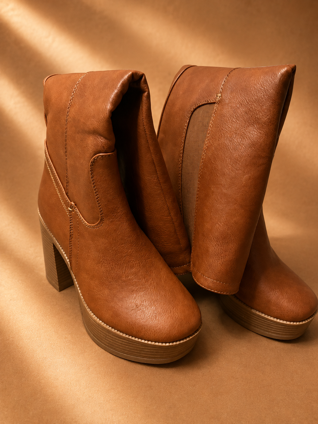 Women's Cognac Knee-High Platform Boots
