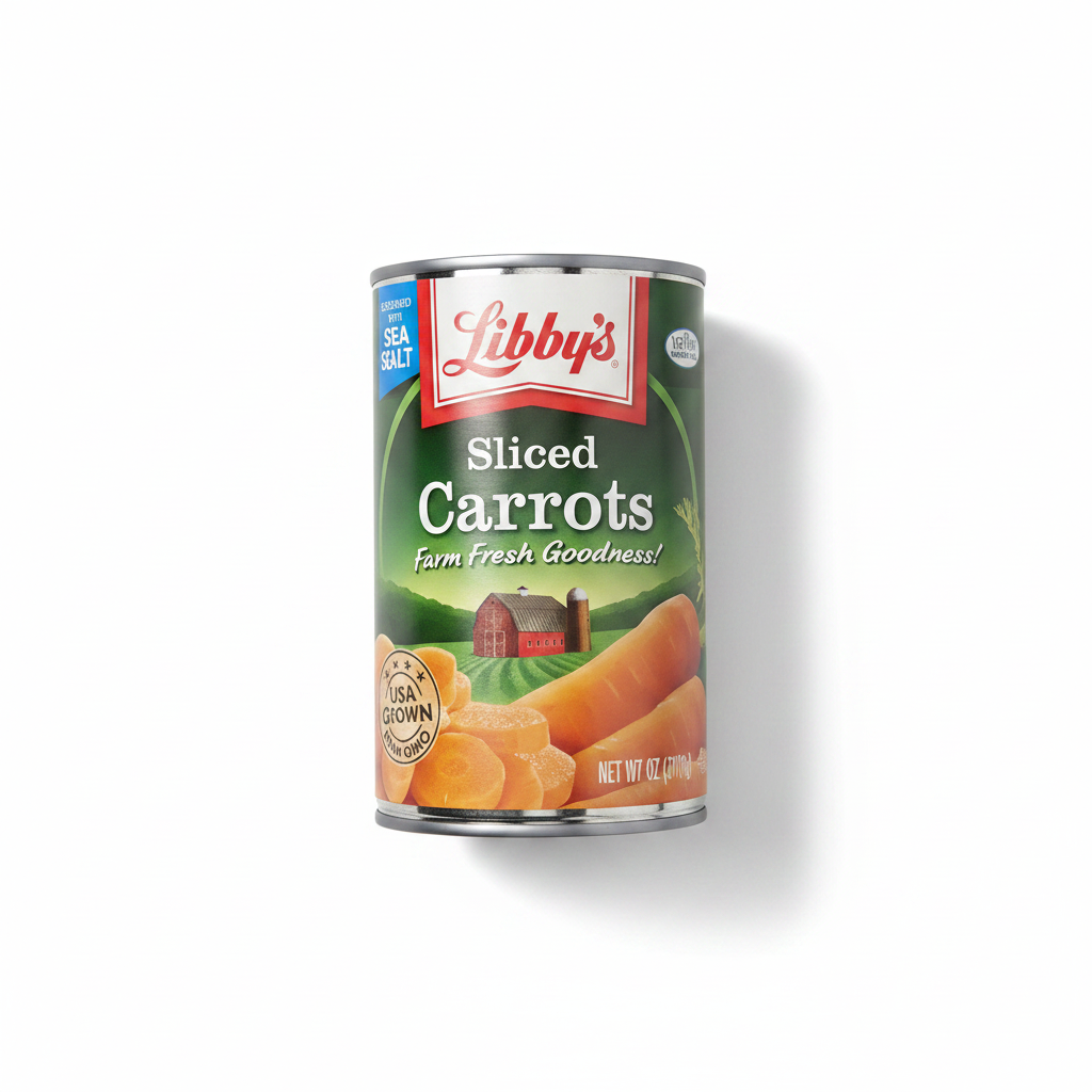 Libby's Sliced Carrots 14.5 oz can on clean white background