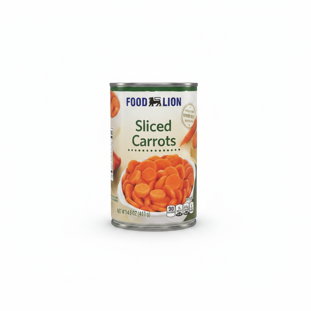 Food Lion Sliced Carrots 14.5 oz can on clean white background
