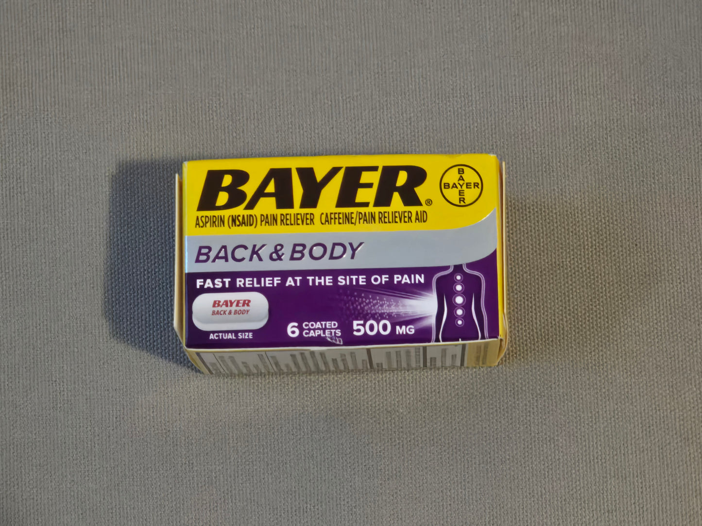 Bayer Back & Body Pain Reliever – 6 Coated Caplets (500 mg)