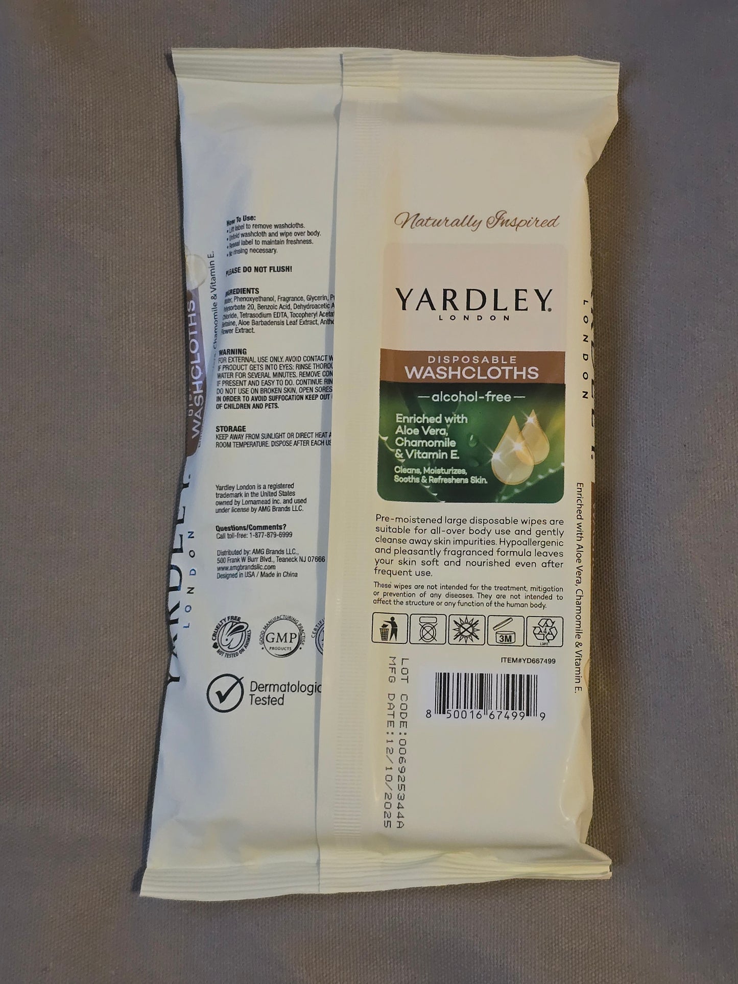 Yardley London Disposable Washcloths – Alcohol-Free, 18 Count