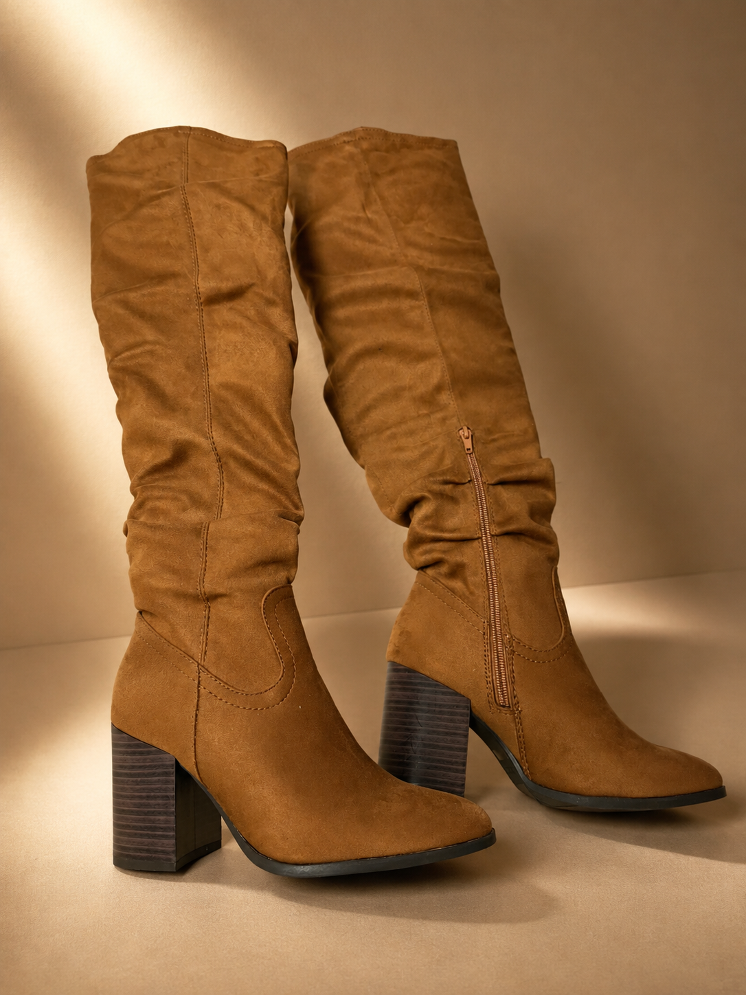 Women's Tan Slouch Knee-High Boots