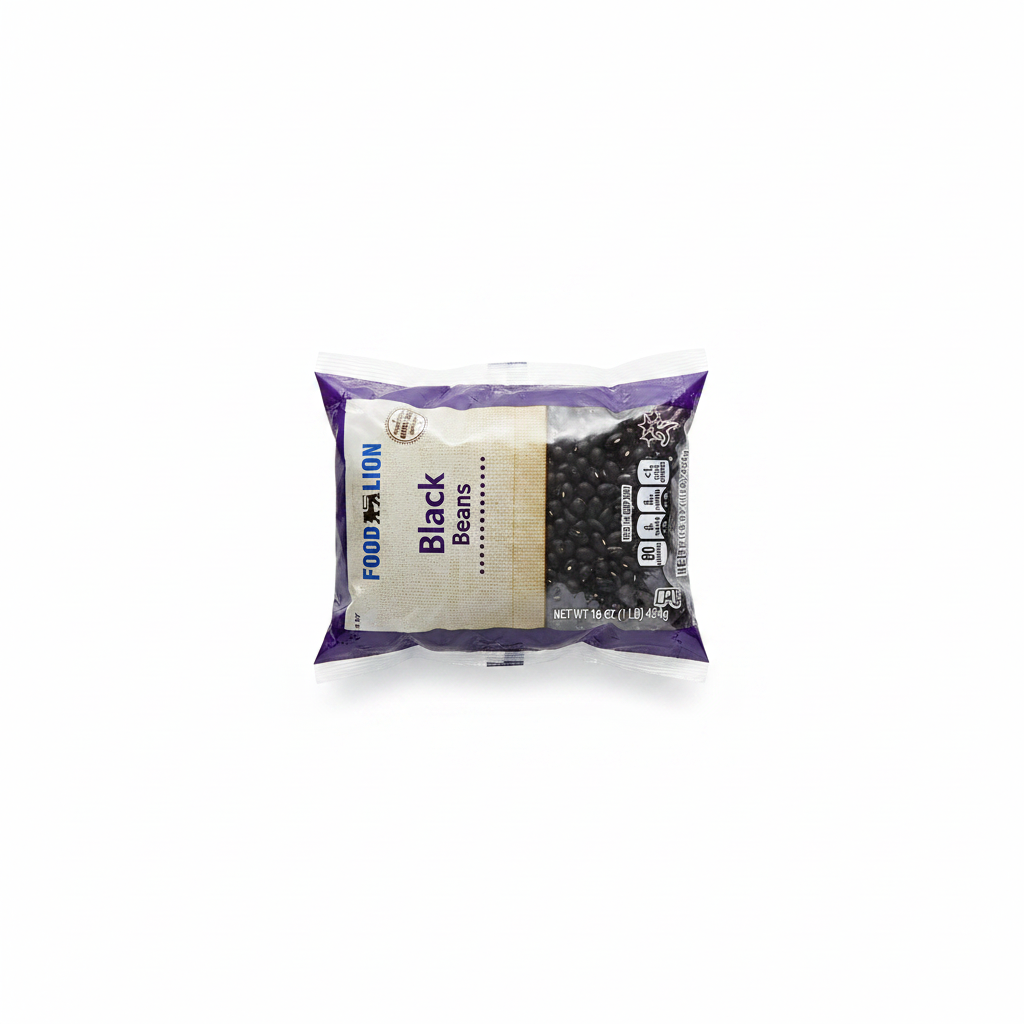 Food Lion Black Beans 16 oz bag on clean white background