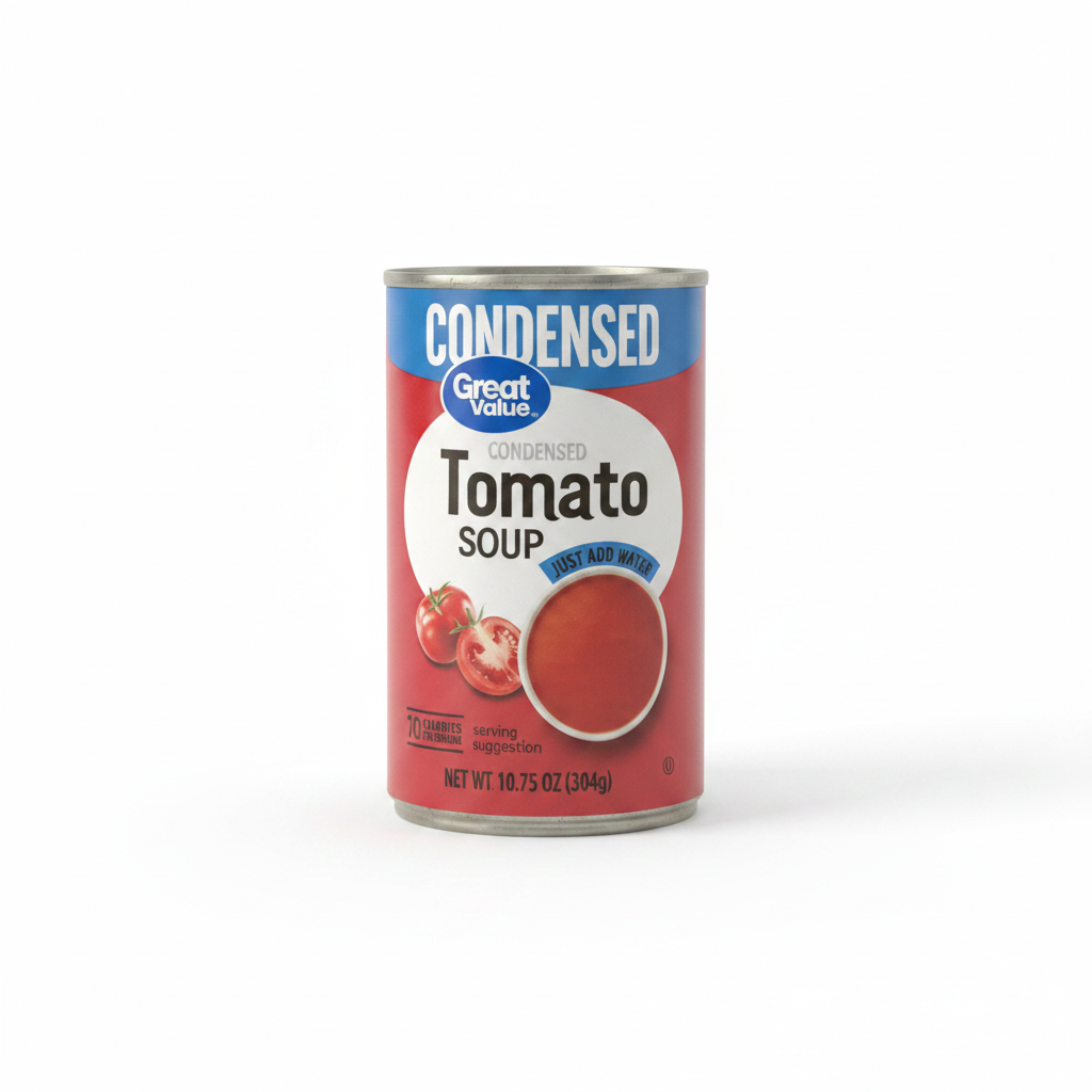 Great Value Condensed Tomato Soup 10.75 oz can on clean white background