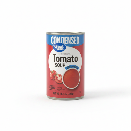 Great Value Condensed Tomato Soup 10.75 oz can on clean white background