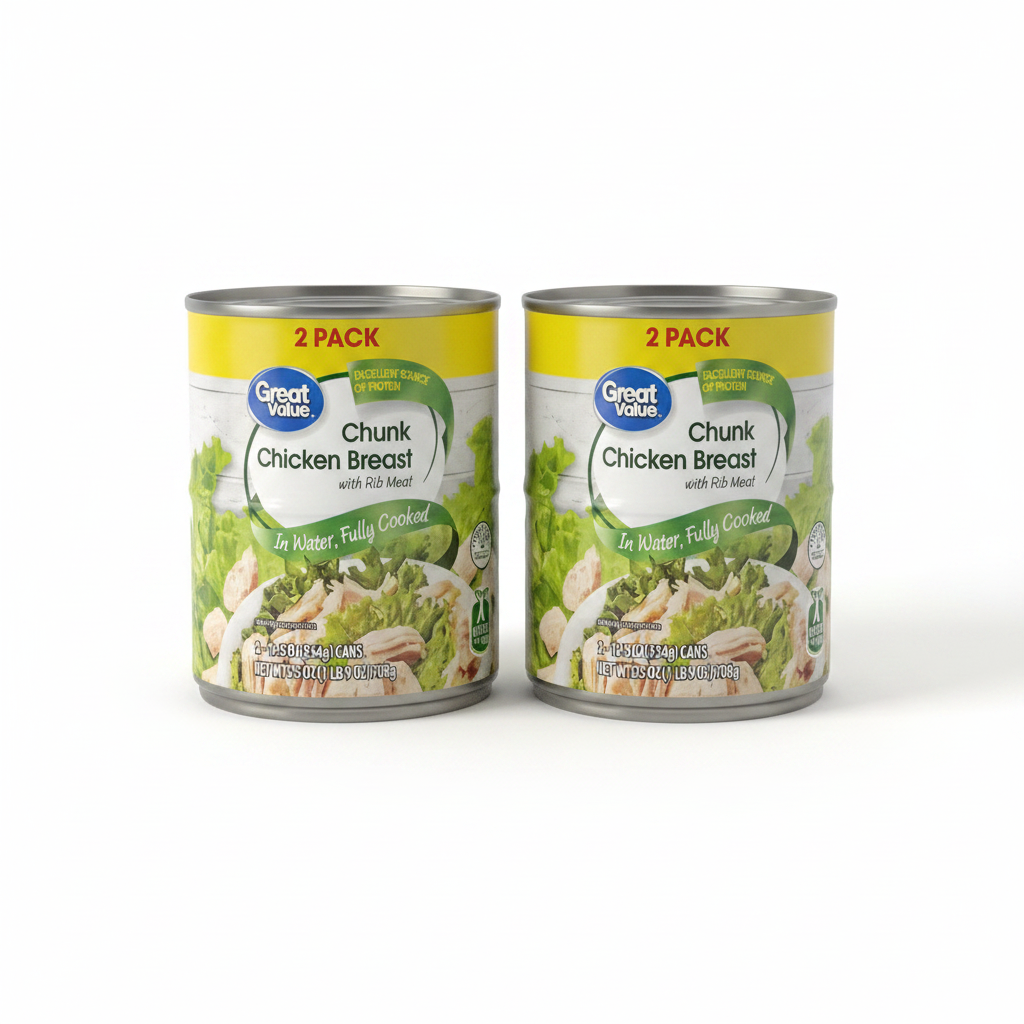 Great Value Chunk Chicken Breast 2-Pack 25 oz on clean white background