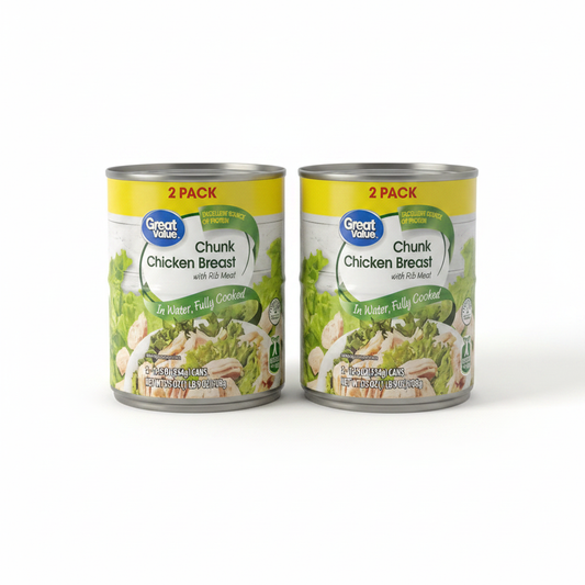 Great Value Chunk Chicken Breast 2-Pack 25 oz on clean white background