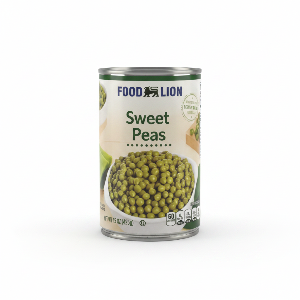 Food Lion Sweet Peas 15 oz can on clean white background