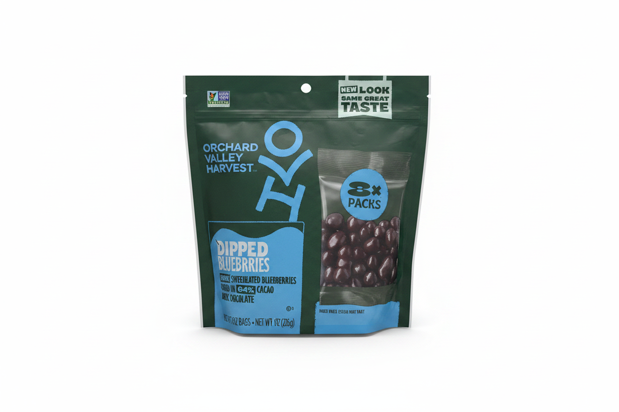Orchard Valley Harvest Dark Chocolate Dipped Blueberries Clean Product Photo