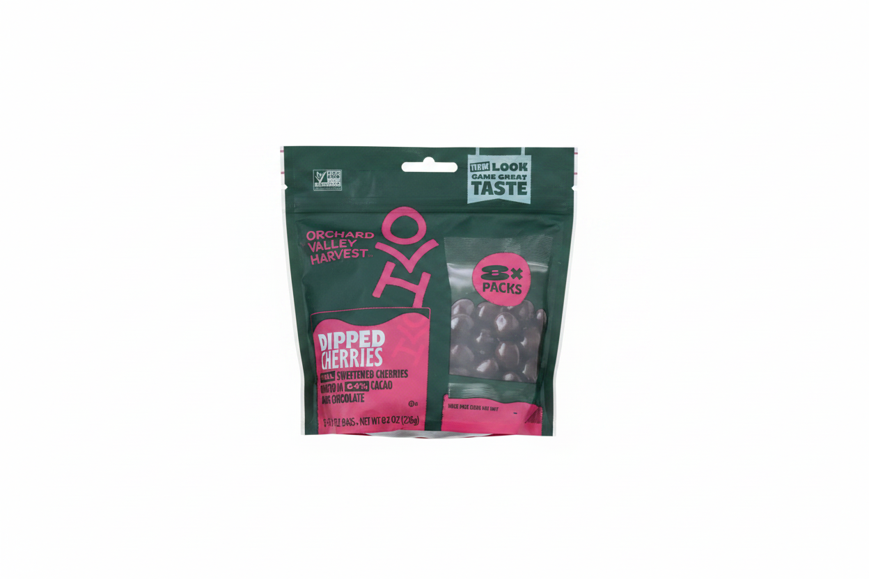 Orchard Valley Harvest Dark Chocolate Dipped Cherries Clean Product Photo